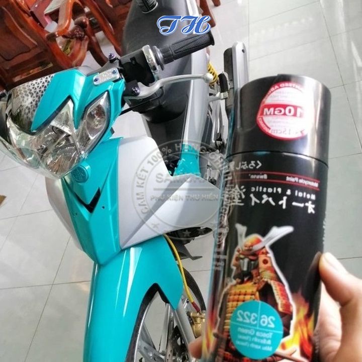 Combo 4 chai sơn samurai 26/322 Màu xanh Tosca gồm: uch210 - 2/102 - 26/322 - k1k - giấy nhám p800