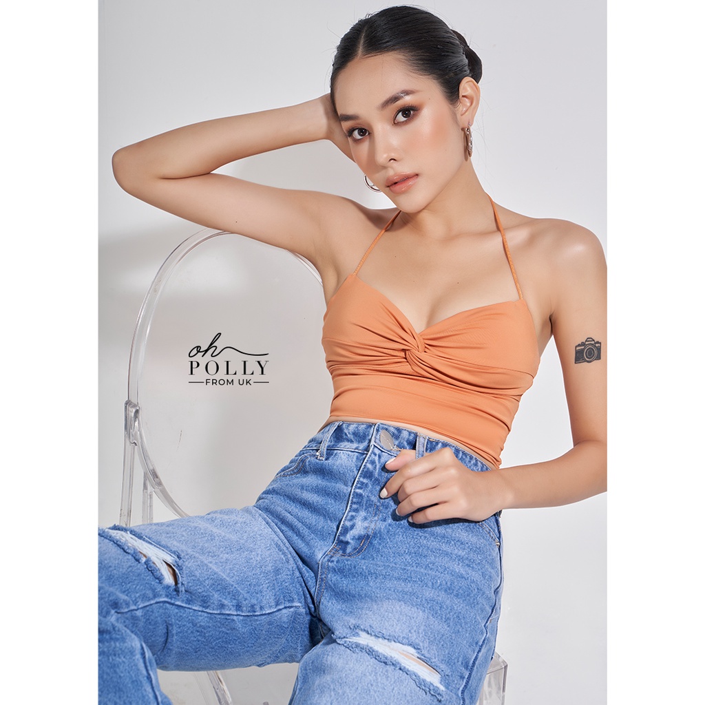 Oh Polly - Áo croptop cổ yếm cúp ngực, 2 dây hở lưng sexy