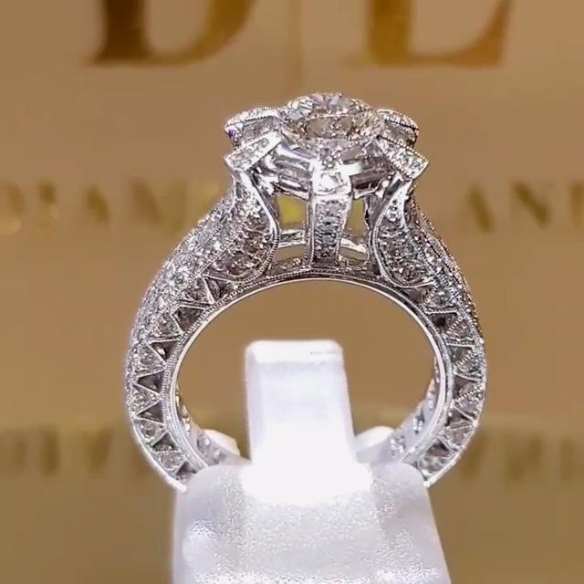 Nhẫn đính đá zircon trắng phong cách Âu Mỹ thời trang cao cấp cho nữ