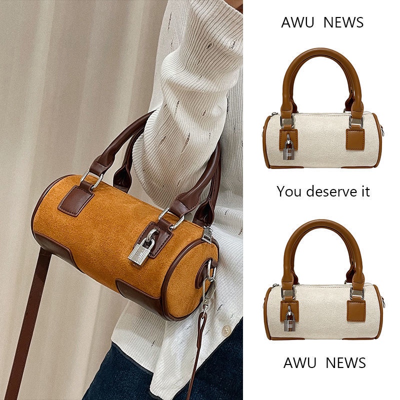 Túi Đeo Chéo Hình Trụ Chất Liệu Da Màu Trơn Thời Trang Cho Nữ Màu Sắc