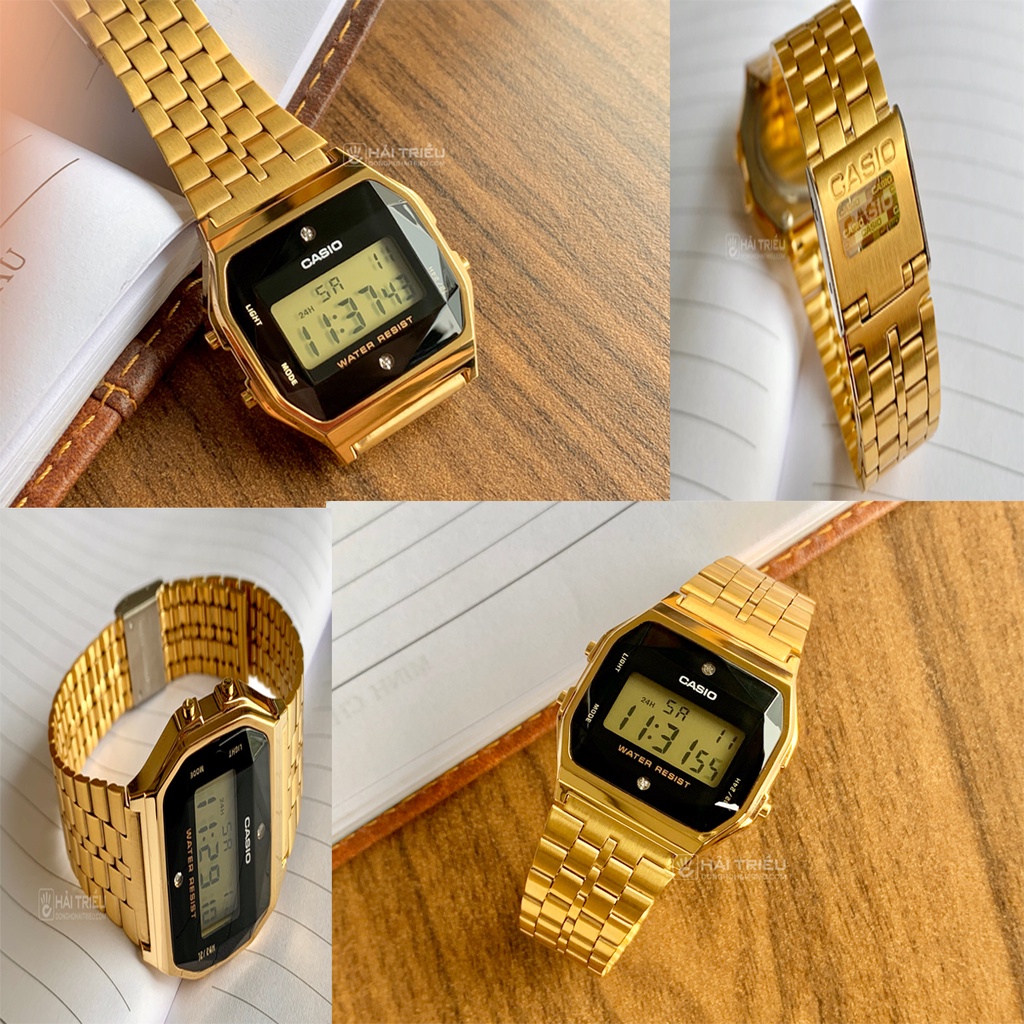 Đồng hồ nam nữ Casio điện tử A159WGEA-1DF dây kim loại chính hãng