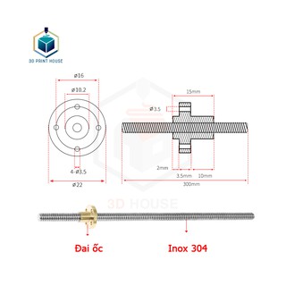 Vitme T8 Bước 2, 8mm Dài 100 - 500mm Cho Máy In 3D