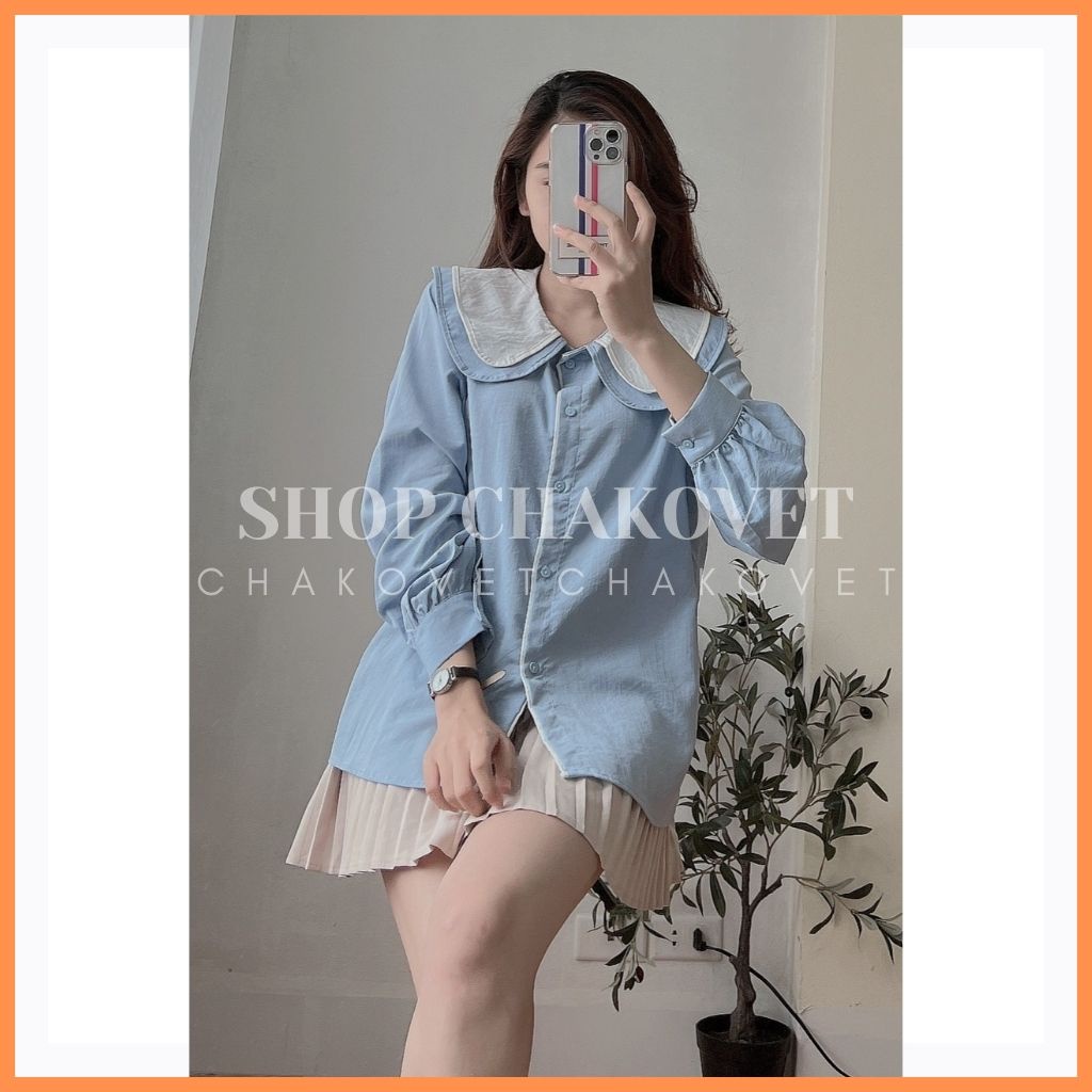 Áo sơ mi nữ dài tay màu trắng be xanh đẹp A8158, áo kiểu nữ cổ bèo 2 lá dáng ulzzang vintage hàn quốc cao cấp freesize