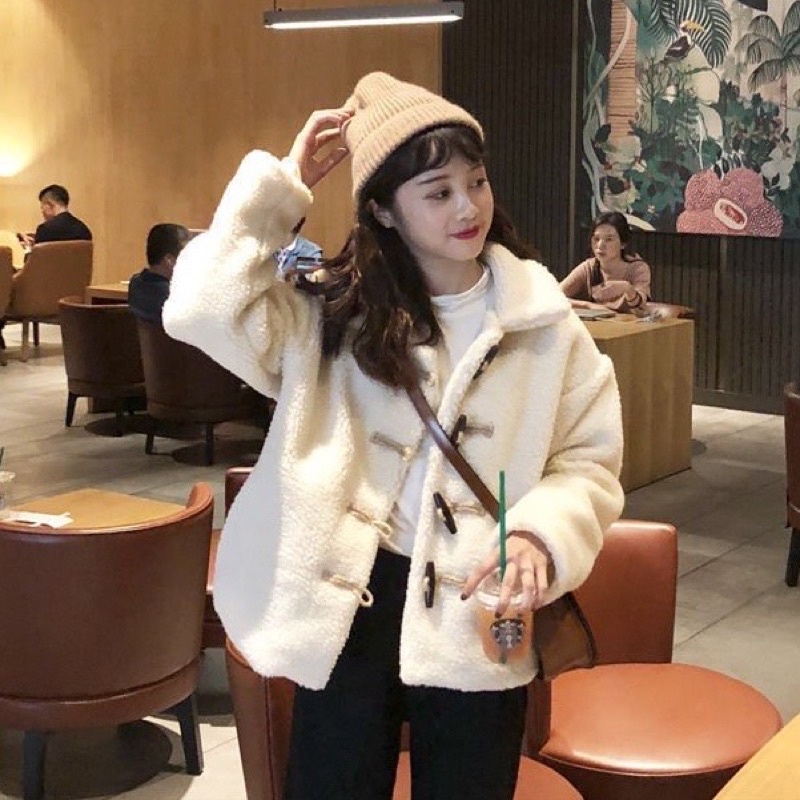 Áo Khoác Lông Cúc Cài JOLIE Nữ  Khoát form rộng tay bồng kiểu dáng năng động hàn quốc ulzzang đẹp