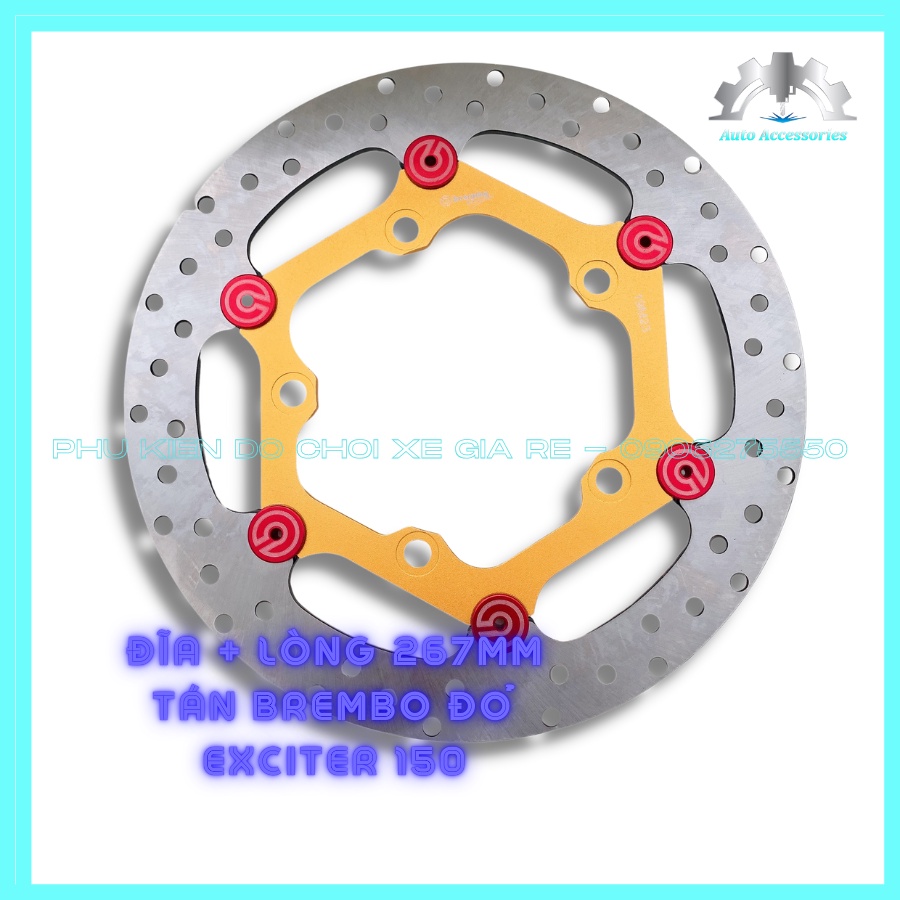 Đĩa Thắng Trước OVERSIDE 5 lỗ size 267mm gắn như Zin Exciter 150/155 (Ex150 Ex155)- Kèm Lòng Vàng Tán Đỏ Brcmbe như hình