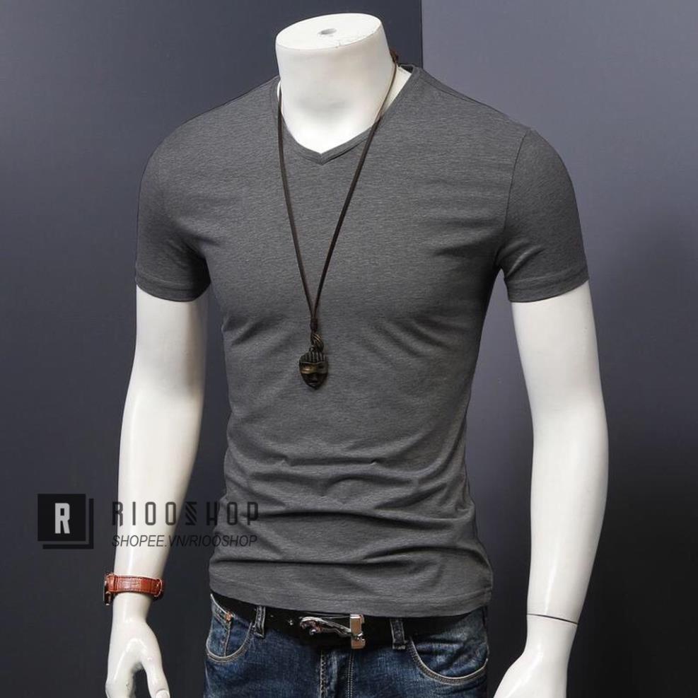 SALE Áo thun nam cổ tim trơn cao cấp cực đẹp RIN102 - áo phông nam tay ngắn Riooshop