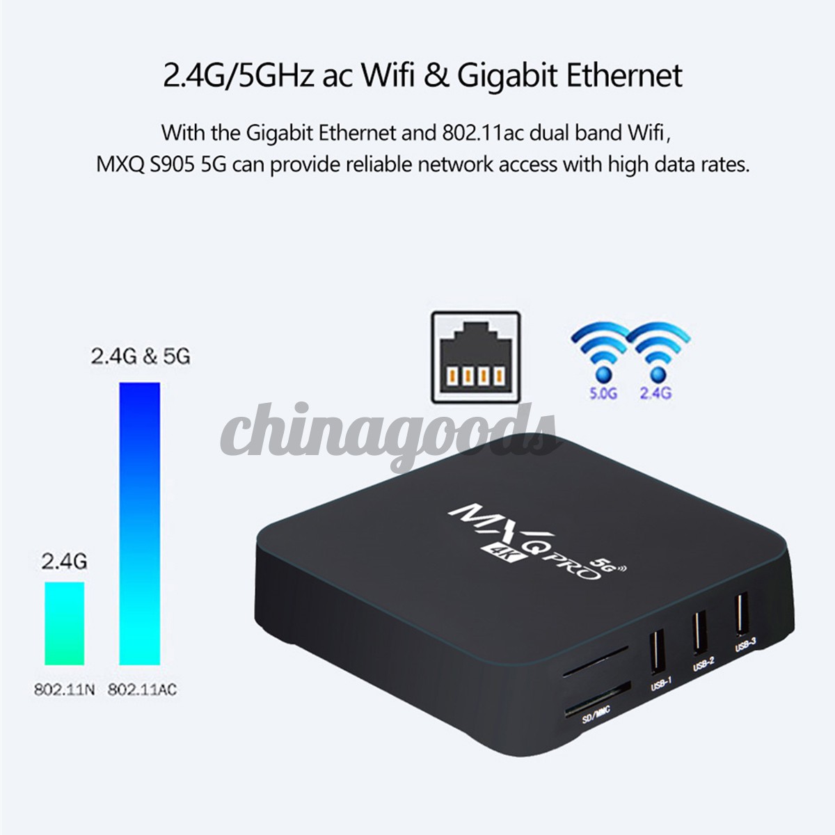 Hộp TV Mxq Pro 4k Android 10.1 5g với 2 băng tần 3D Wifi 4+64gb lõi tứ