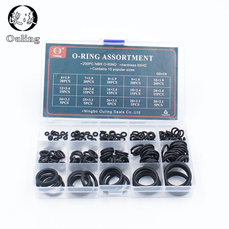Set 200 Vòng Đệm Cao Su NBR 15 Kích Cỡ Màu Đen