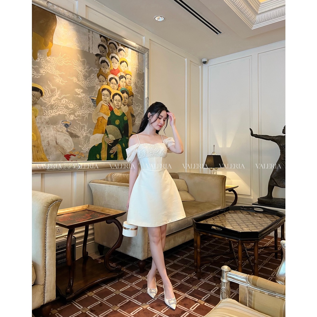 Váy tafta eo corset phối ren ngực tiểu thư Jolie Dress