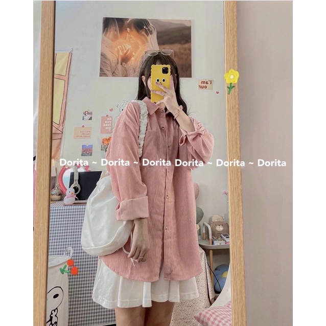 [Ảnh thật/Video] Áo sơ mi nhung ulzzang, Áo khoác ngoài nhung tăm Hàn Quốc - Dorita Boutique