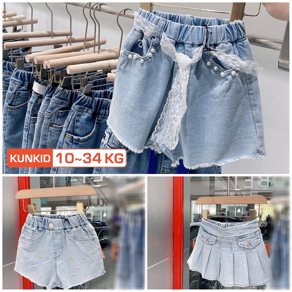 Quần cộc jean bé gái Quần short bò trẻ em Kunkid