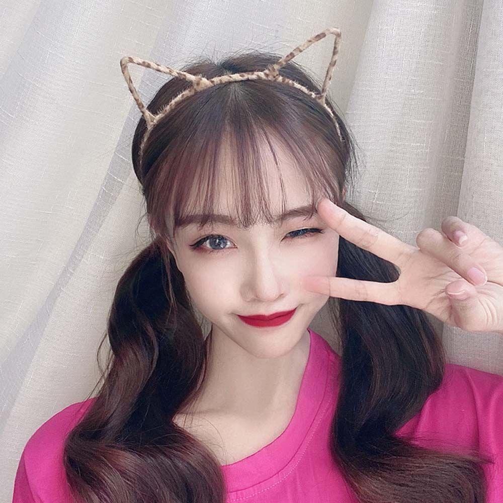 TWINKLE Băng Đô Tai Mèo Họa Tiết Da Báo Thời Trang