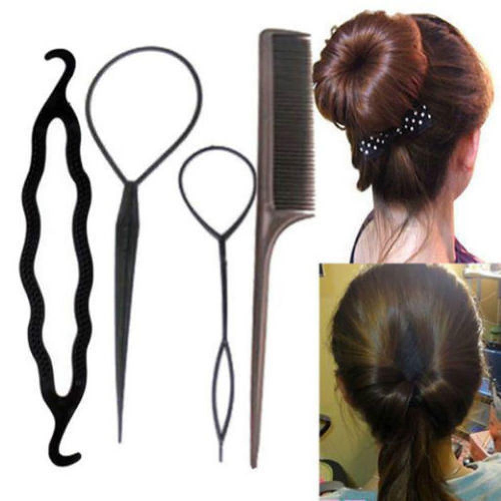 Set 4 dụng Cụ xoắn tóc tạo kiểu tóc bện màu đen tiện dụng cho nữ