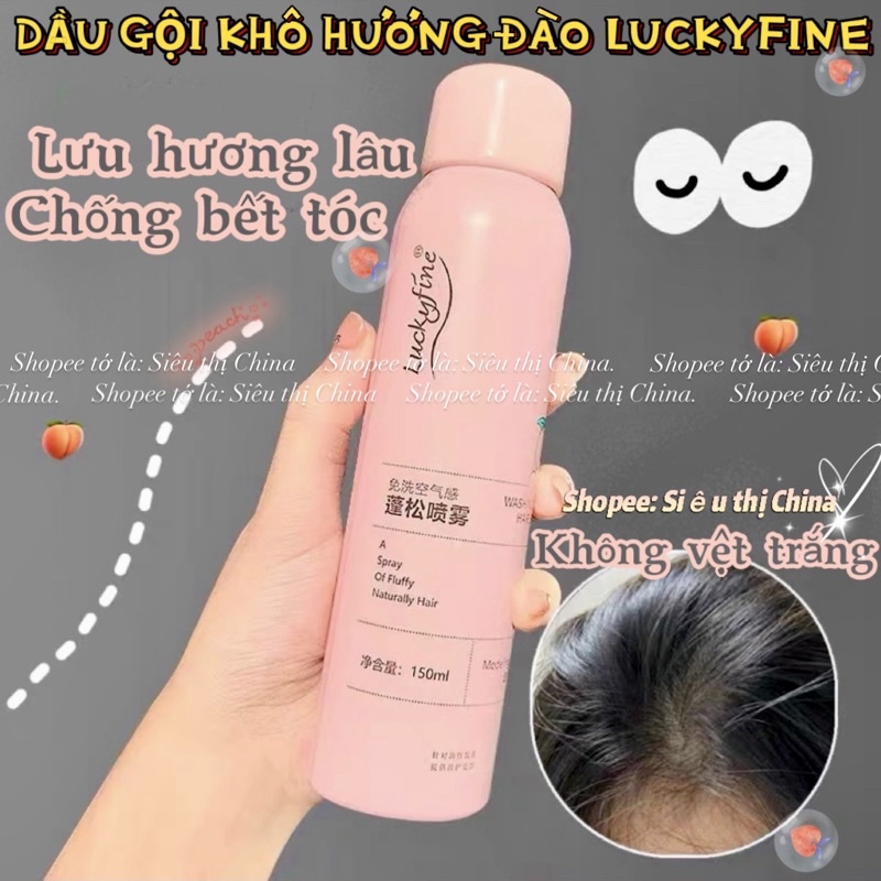 Xịt Dầu Gội Khô Hương Đào LUCKYFINE Chống Bết Tóc Làm Phồng Chân Tóc Không Vệt Trắng Hot DOUYIN HOT TIKTOK