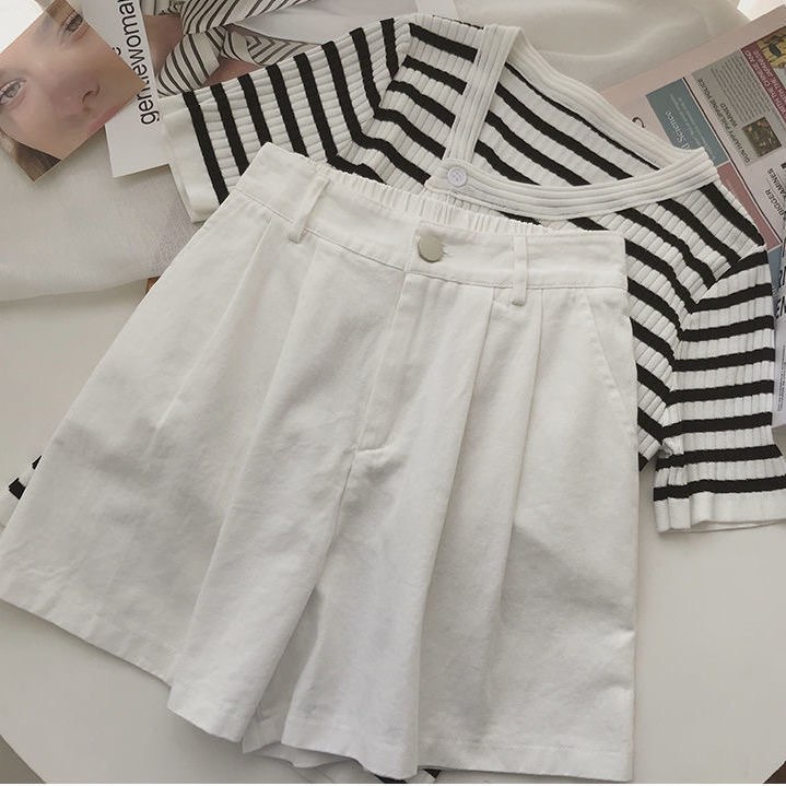 Quần Short Kaki Thô Ống Rộng Lưng Cao Cạp Chun Co Giãn