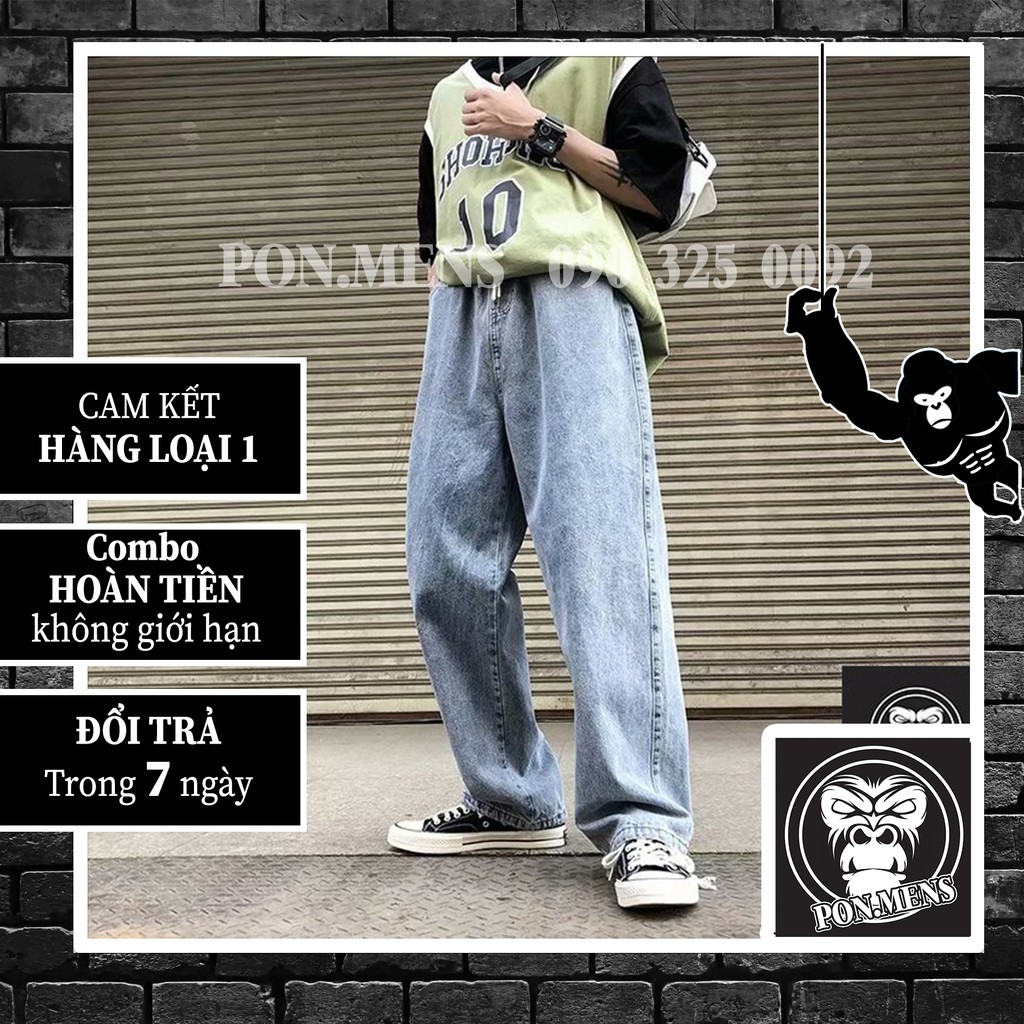 Quần jean ống suông rất rộng nam nữ lưng chun màu xanh 2021 | BigBuy360 - bigbuy360.vn