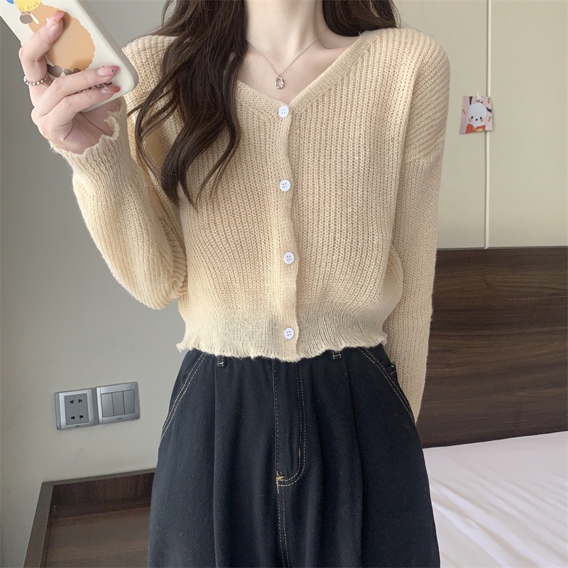 SUXI Áo Khoác Cardigan Dài Tay Cổ Chữ V Màu Sắc Đơn Giản Phong Cách Hàn Quốc