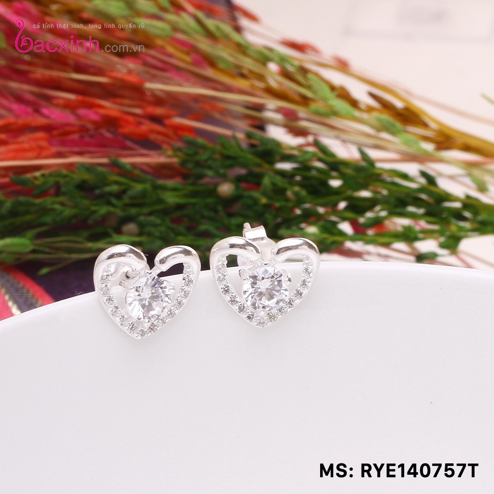Bông tai bạc Ý 925 Bạc xinh Huệ Ngân - Đôi thiên nga đẹp hình trái tim RYE140757