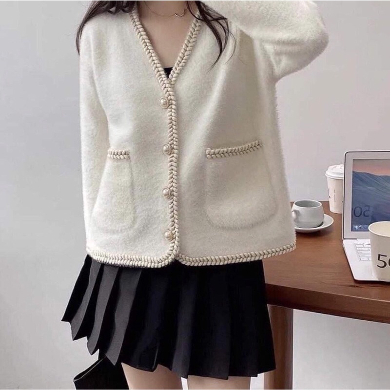 Áo khoác len lông thỏ tiểu thư