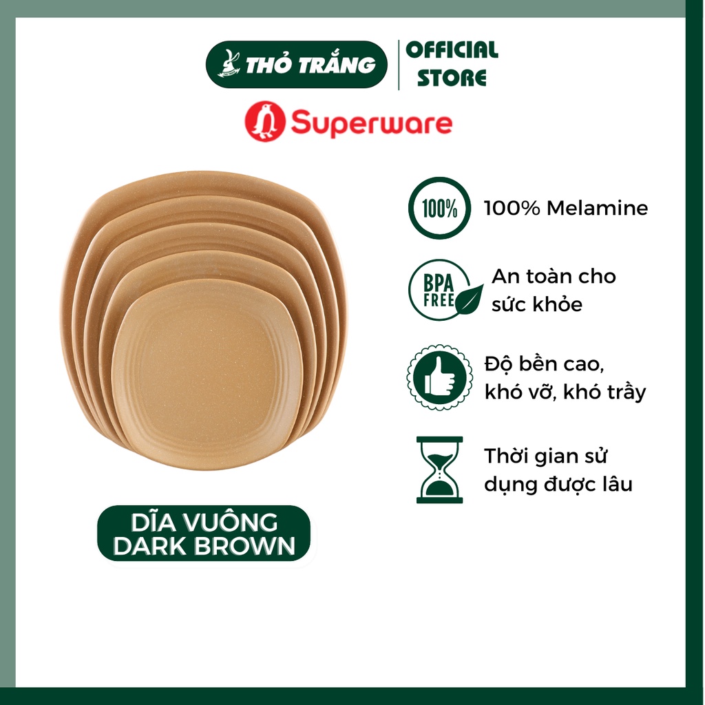 Dĩa nhựa nhám vuông cao cấp Srithai Superware Thái Lan đa dạng mẫu mã, màu sắc