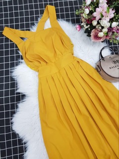 Đầm vàng hở lưng 2 cách mặc -có mút ngực