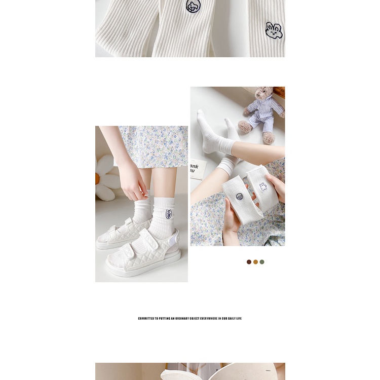 Tất trắng gân nữ Cổ cao Vớ nữ Cao cổ In hình thú Chất Cotton Cao cấp Mềm mịn Thấm hút mồ hôi Hàn Quốc