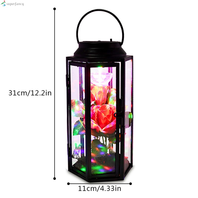 Rechargable LED Rose Wind Lamp with Rose in Glass Dome and Metal Frame 11*31cm Ornament Gift for Valentine's Day Wedding