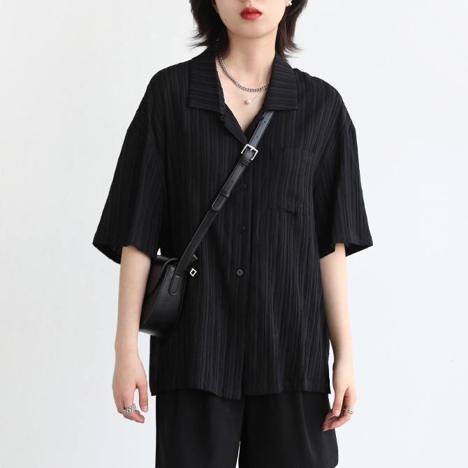 SUXI Áo Sơ Mi Ngắn Tay Dáng Rộng Màu Sắc Đơn Giản Dành Cho Nữ