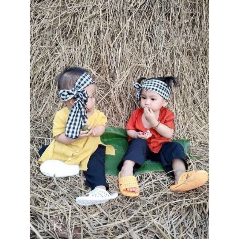 Bà Ba Lụa Cho Bé Gái Kèm Khăn Rằn 2 Màu