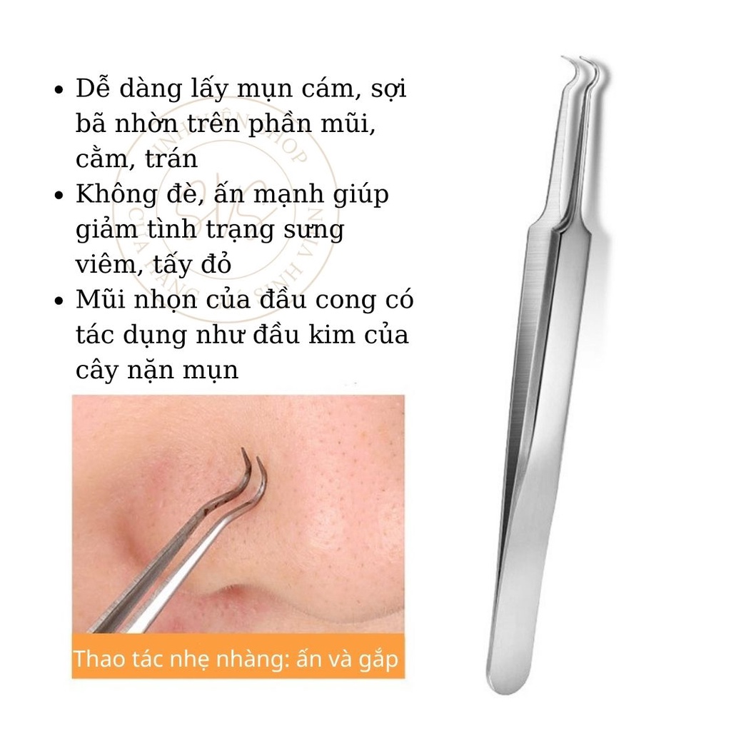 Nhíp gắp mụn OTW đầu cong thép không ghỉ kích thước tiêu chuẩn