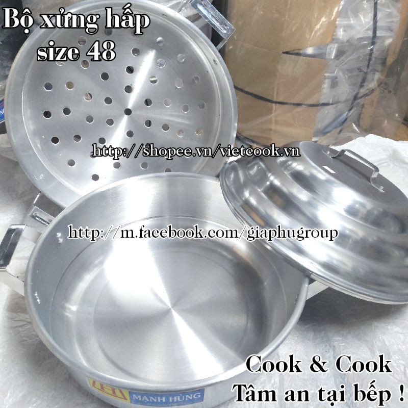 [CHÍNH HÃNG] Bộ xửng hấp bánh bao size 48 cm Nhôm Mạnh Hùng- Hấp bánh bao/ Hấp hải sản/rau củ