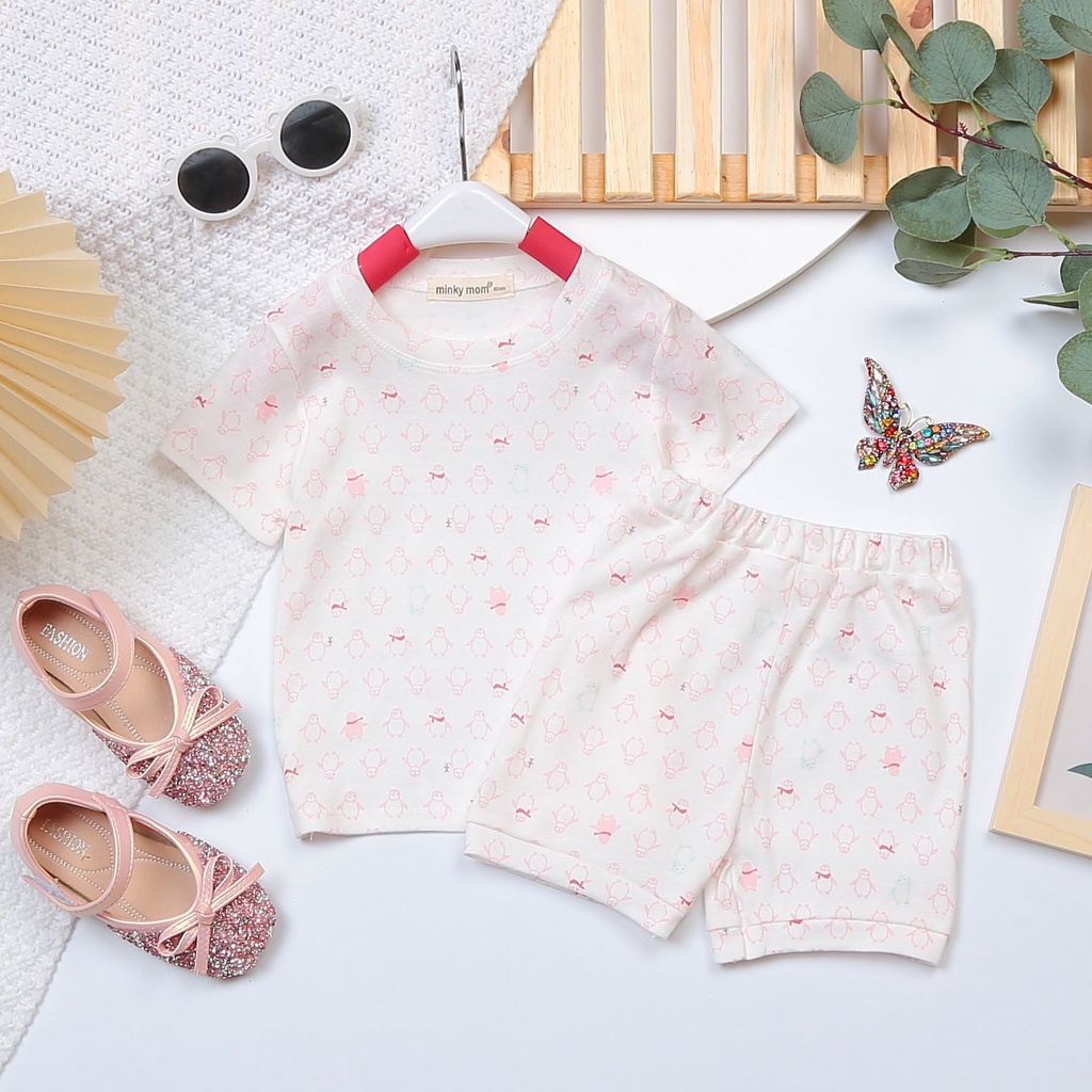 [MÀU NGẪU NHIÊN] Combo 4 bộ Đồ Bộ Bé Gái, Bé Trai Minky Mom Vải Cotton Borip Xuất Dư, Bộ Cộc Tay Mặc Nhà Cho Bé MKM2212