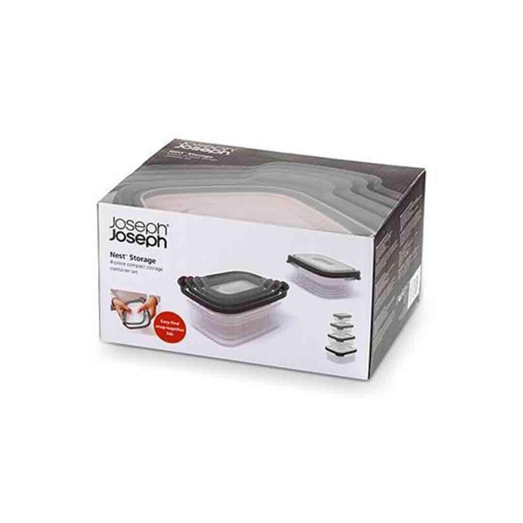 Set 4 hộp đựng thực phẩm Joseph Joseph 98472 Nest Storage - Tonal Grey đậy kín chống ám mùi