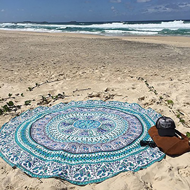 Khăn Biển Hình Tròn với Hoạ Tiết Dân Tộc, Khăn Choàng Chiffon, Thảm Yoga