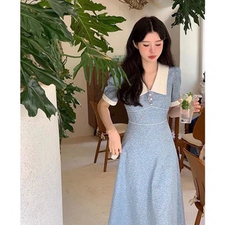 Hàng Mới - Váy liền dài hoa xanh nhí cộc tay đủ size từ 40kg-100kg (ảnh thật sp)