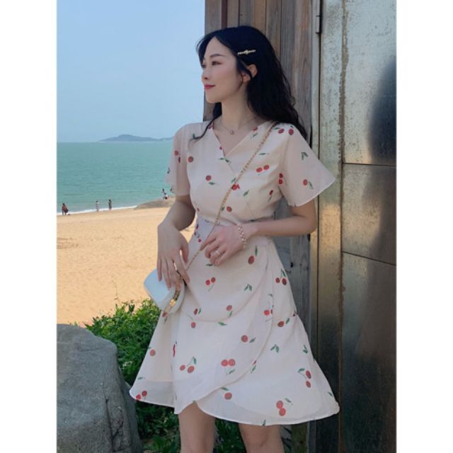 Đầm cherry thắt nơ ulzzang hàn quốc | BigBuy360 - bigbuy360.vn
