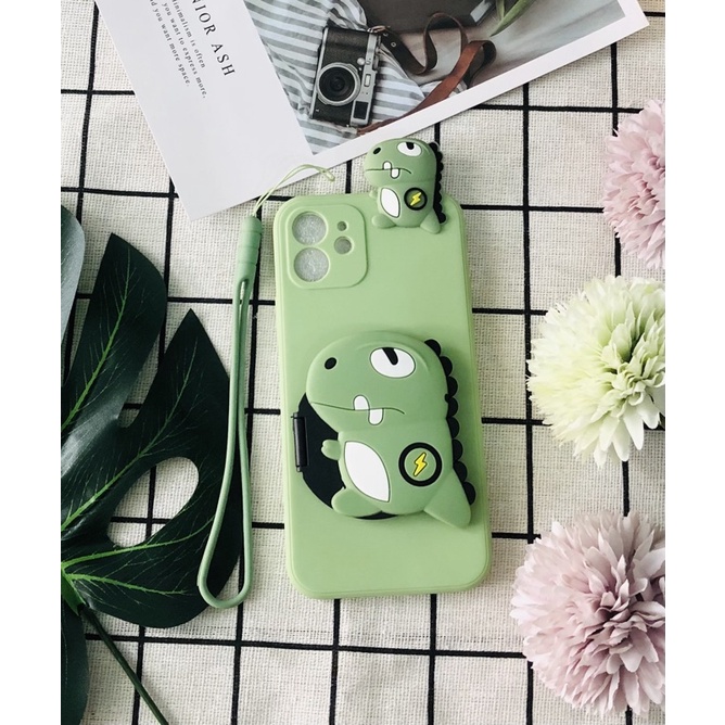Ốp Điện Thoại Hoạ Tiết Hello Kitty/ Khủng Long Kèm Gương cho 7p/8p/X/Xs/11/ 11promax/12 /12 pro/ 12 promax 13 13Promax