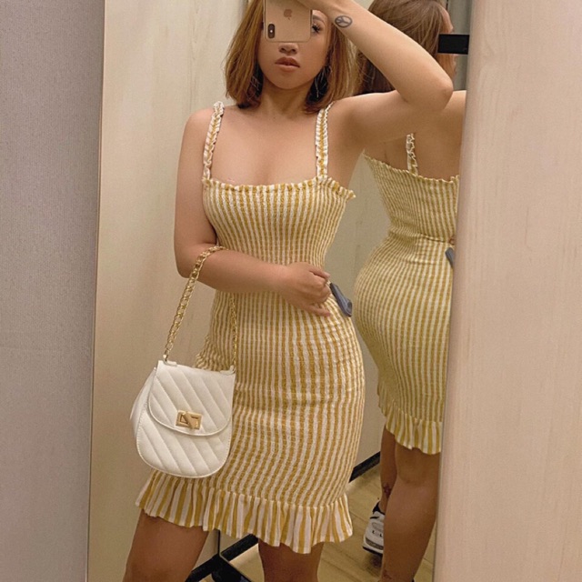 Đầm body nhún 2 dây