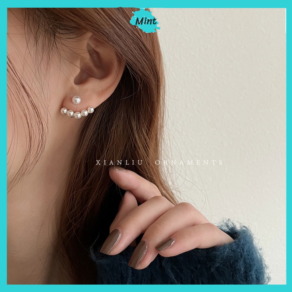 Bông Tai Nữ ❤️KHÔNG GÂY DỊ ỨNG❤️ Khuyên Tai Ngọc Trai Nhân Tạo Cong  Kiểu Hàn Quốc Chất Liệu Hợp Kim Mạ Bạc