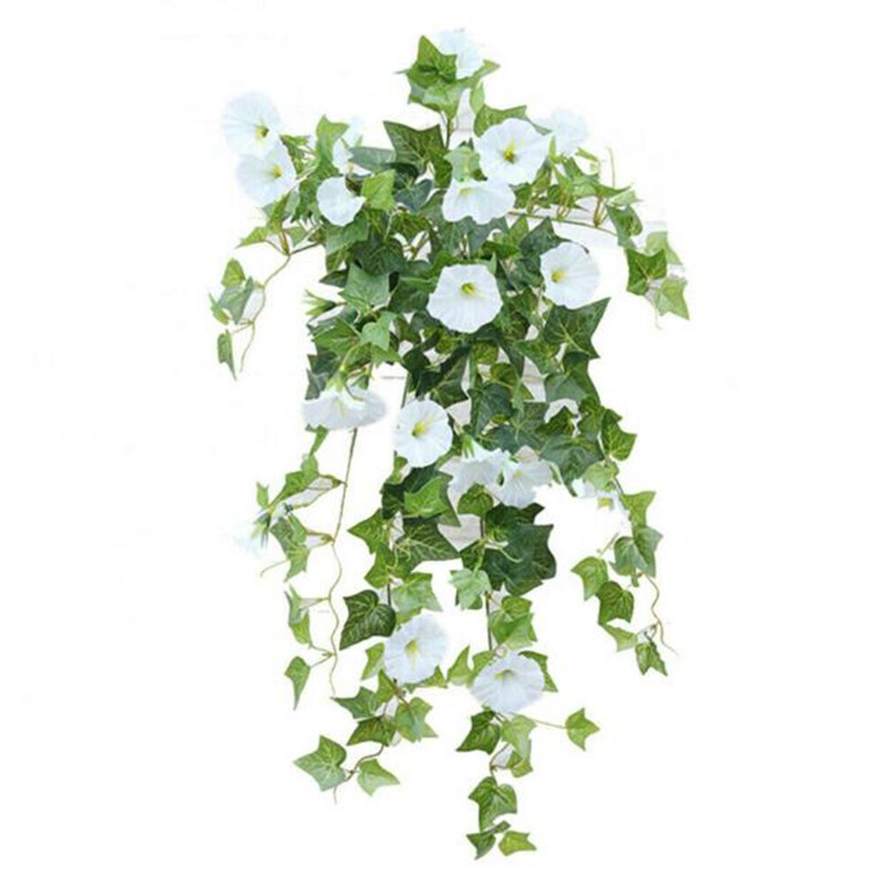 [baishangworshipwell]Hanging Basket Artificial Fake Silk Morning Glory Flower Vine Home Decor Hot