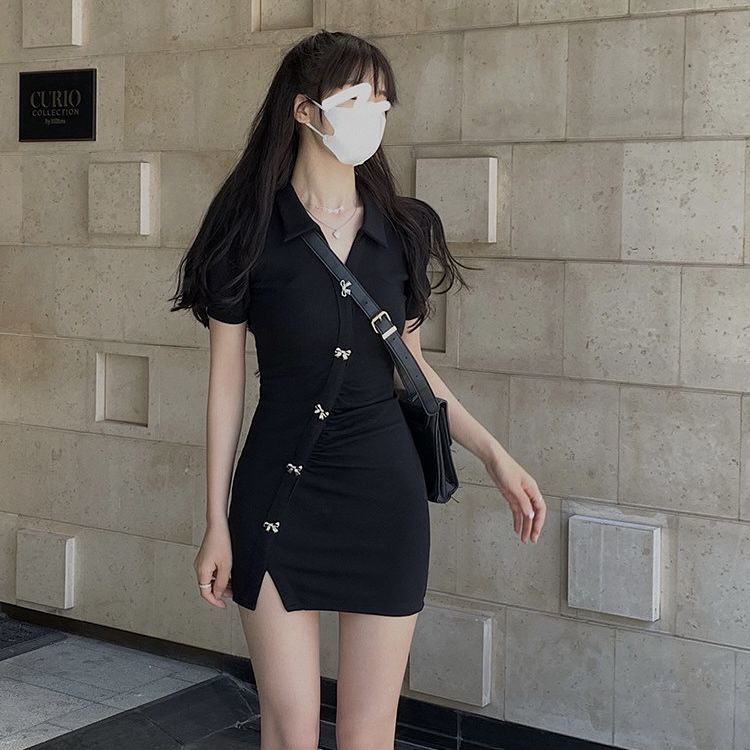 SUXI Váy body Cổ Chữ V Màu Sắc Đơn Giản Quyến Rũ Cho Nữ