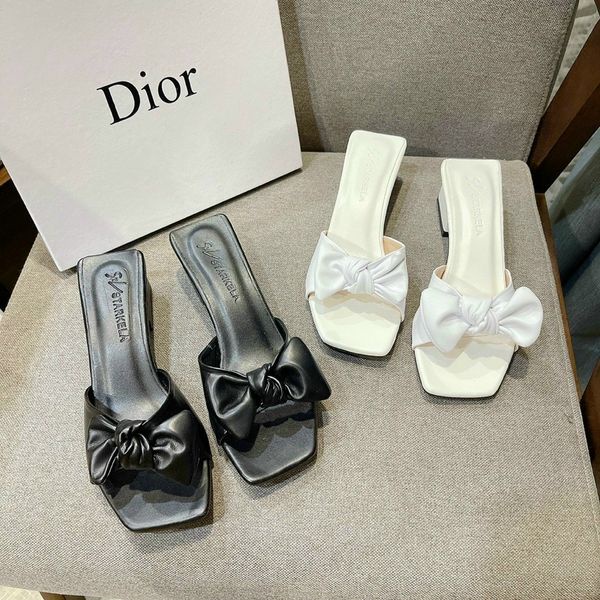 Dép guốc quai ngang nơ to gót trụ 3p mũi vuông, DD-294, Giaydepxinh.dangmi