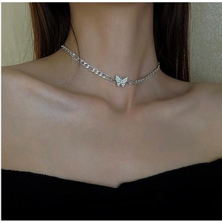 Vòng Cổ Choker Mặt Hình Bướm Đính Đá Phong Cách Harajuku Cổ Điển
