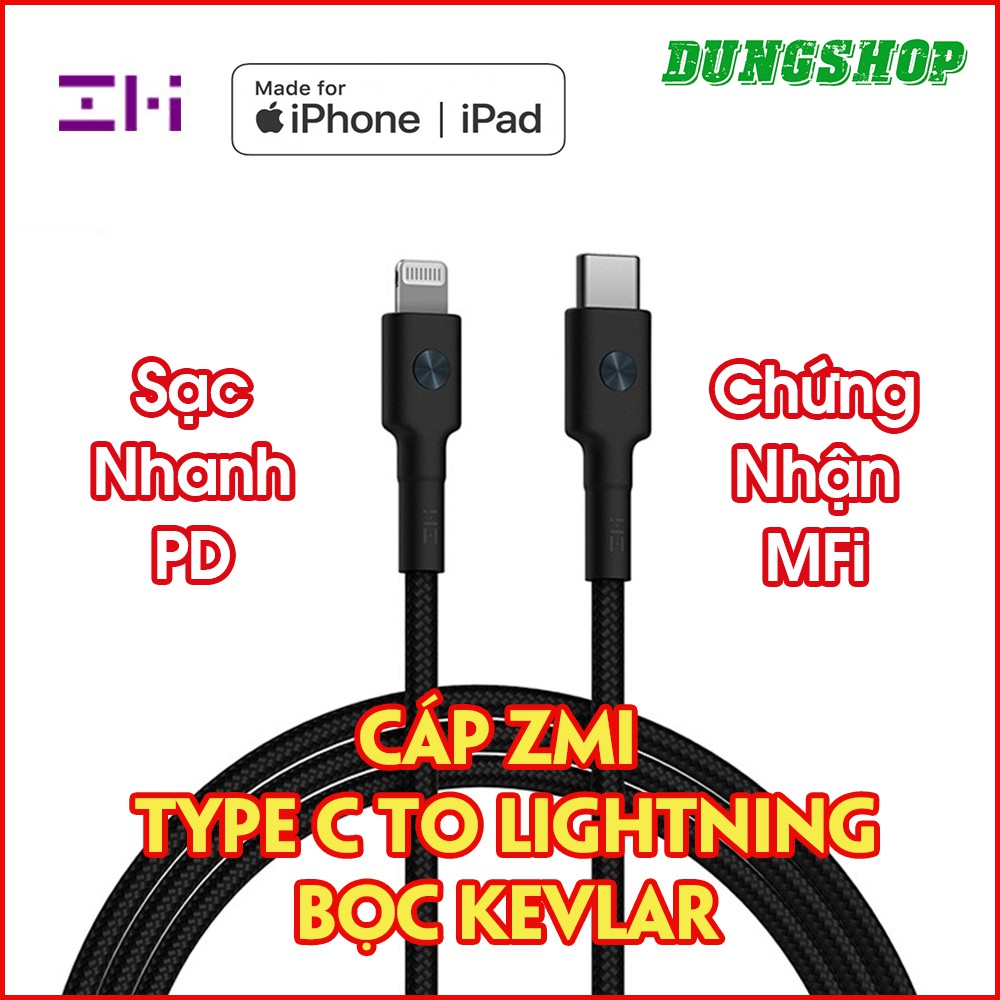 Cáp ZMI Type C to Lightning Bọc Kevlar (Đen) - AL873 Dài 1m hoặc AL872 Dài 30cm