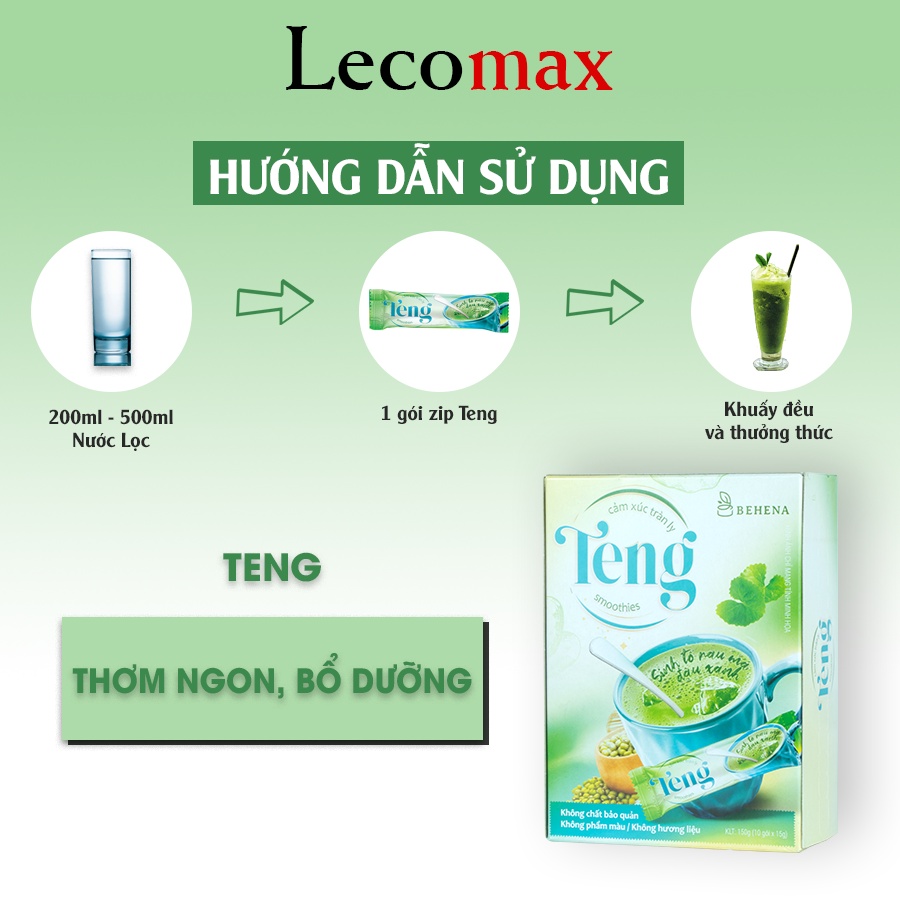 Bột rau má đậu xanh Teng Behena uống liên thanh nhiệt mát gan detox Lecomax BRMDX01