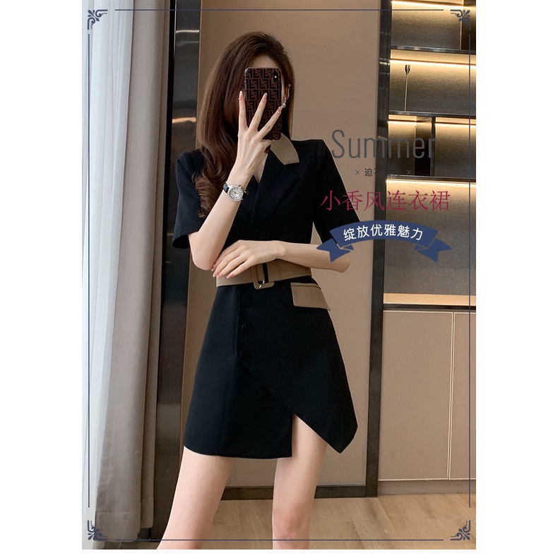 2022 summer new women's French style dress women's summer senior designer single-breasted suit dress
