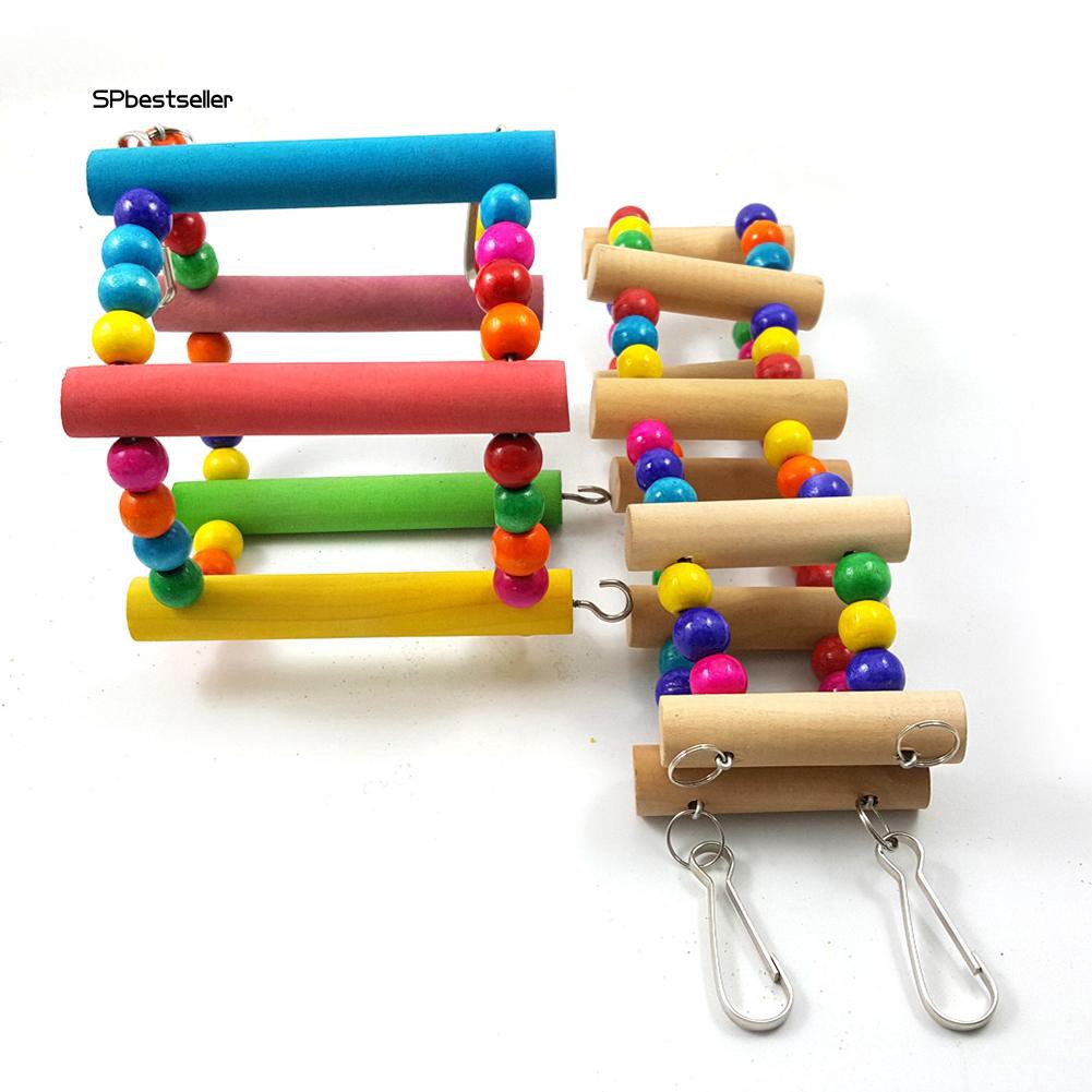 Đồ chơi dạng treo hình bậc thang bằng gỗ nhiều màu cho vẹt và chuột