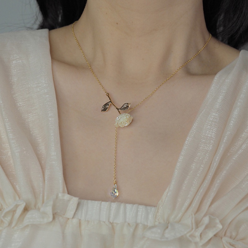 Vòng cổ nữ dây chuyển nữ nhẹ nhàng thanh lịch họa tiết hoa hồng trắng lolita nhẹ nhàng V72
