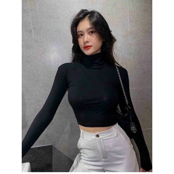 Áo croptop cổ lọ bassic | BigBuy360 - bigbuy360.vn
