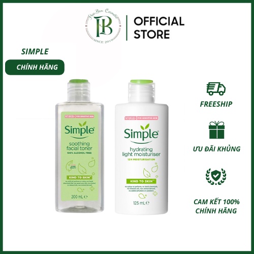 Combo Làm Sạch Sâu, Dưỡng Ẩm, Ngăn Lão Hóa Và Tái Tạo Da Sáng Khỏe Simple Kind To Skin (Toner 200ml + Sữa dưỡng 125ml)